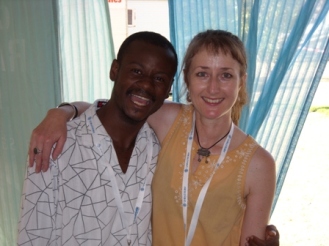 Pedson Kasume with Michelle Smith backstage at WOMAD